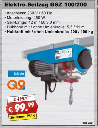 Stabilo Fachmarkt Güde Elektro Seilzug GSZ 100/200 Angebot
