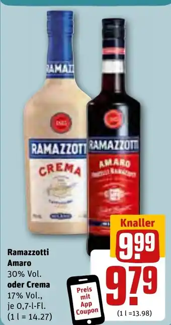 REWE Ramazzotti Amaro oder Crema 0,7 l Fl. Angebot