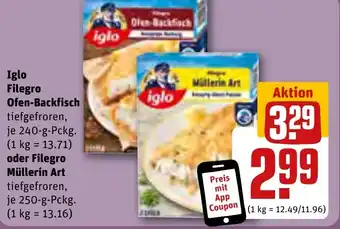 REWE Iglo Filegro Ofen-Backfisch 240-g-Pckg. oder Filegro Müllerin Art 250 g Pckg. Angebot