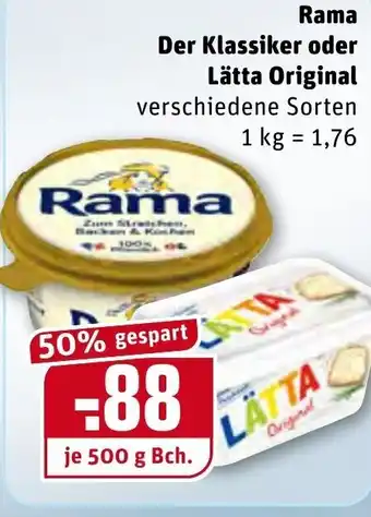 REWE Rama Der Klassiker oder Lätta Original 500g Becher Angebot