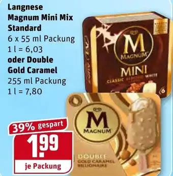 REWE Langnese Magnum Mini Mix Standard oder Double Gold Caramel 255ml Angebot