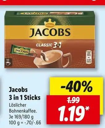 Lidl Jacobs 3 in 1 sticks kaffee Angebot