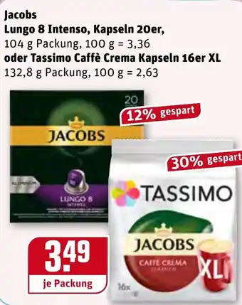 REWE Jacobs Lungo 8 Intenso, Kapseln 20er, oder Tassimo Caffe Crema Kapseln 16er XL Angebot