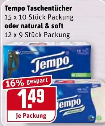 REWE Tempo Taschentücher oder natural & soft Angebot