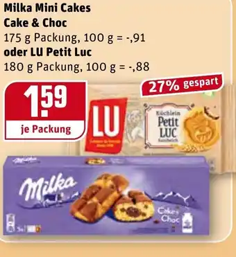 REWE Milka Mini Cakes Cake & Choc 175g oder Lu Petit Luc 180g Angebot