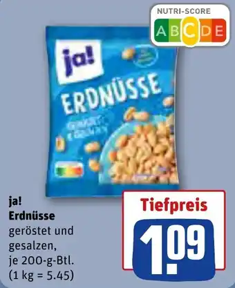 REWE ja! Erdnüsse geröstet 200-g-Btl. Angebot