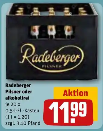 REWE Radeberger Pilsner oder alkoholfrei je 20 x 0,5-l-Fl.-Kasten Angebot