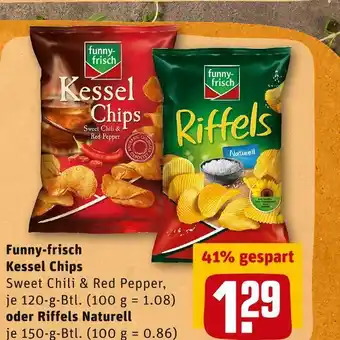 REWE Funny-frisch kessel chips oder riffels naturell Angebot