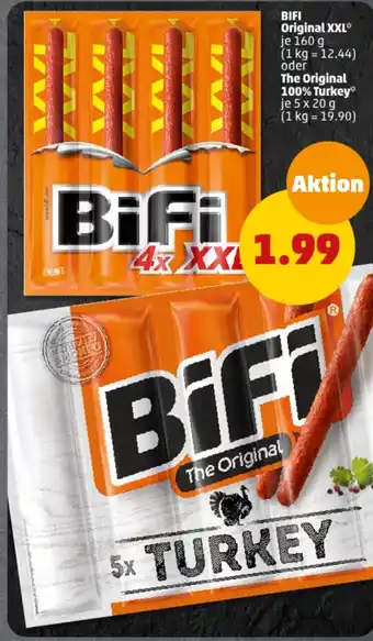 PENNY BIFI Original XXL 160 g oder The Original 100% Turkey 5 x 20 g Angebot