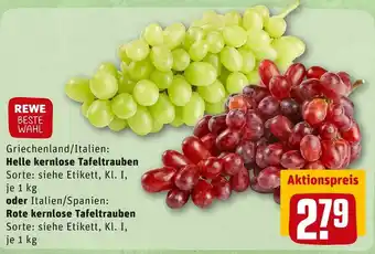 REWE Rewe beste wahl helle kernlose tafeltrauben oder rote kernlose tafeltrauben Angebot