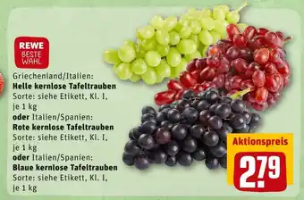 REWE Rewe beste wahl helle, rote oder blaue kernlose tafeltrauben Angebot