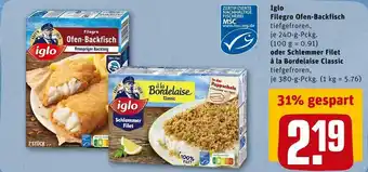 REWE Iglo filegro ofen-backfisch oder schlemmer filet à la bordelaise classic Angebot