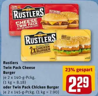 REWE Rustlers twin pack cheese burger oder twin pack chicken burger Angebot