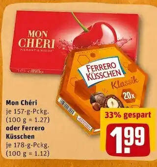 REWE Mon chéri oder ferrero küsschen pralinen Angebot