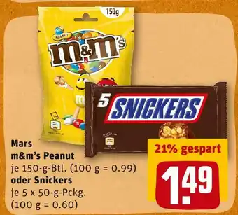 REWE Mars m&m’s peanut oder snickers Angebot