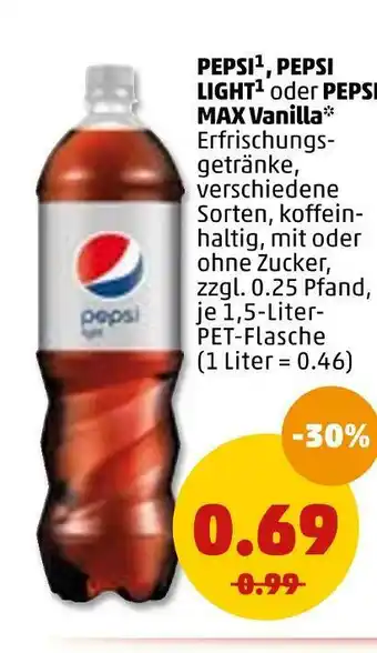 PENNY Pepsi, light oder max vanilla cola Angebot