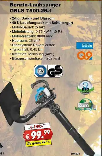 Stabilo Fachmarkt Benzin-laugsauger Gbls 7500-26.1 Angebot