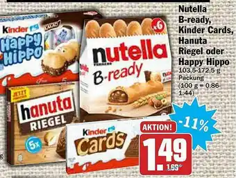 AEZ Nutella B-ready, Kinder Cards, Hanuta Riegel Oder Happy Hippo Angebot