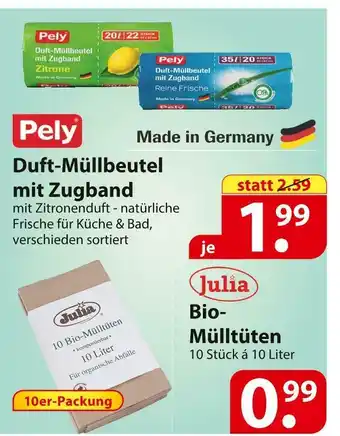 Famila Nord Ost Pely duft-müllbeutel mit zugband oder julia bio-mülltüten Angebot