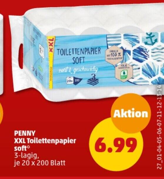 PENNY XXL Toilettenpapier soft 3lagig, je 20 x 200 Blatt Angebot bei PENNY