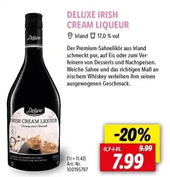 Lidl DELUXE IRISH CREAM LIQUEUR 0,7 l Fl. Angebot