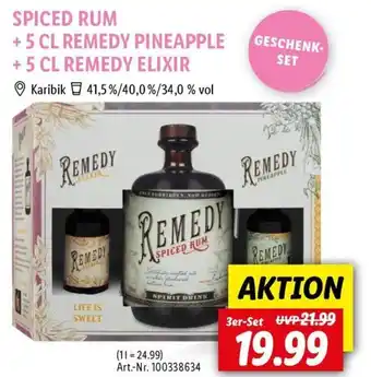 Lidl SPICED RUM + 5 CL REMEDY PINEAPPLE + 5 CL REMEDY ELIXIR 3er Set Angebot