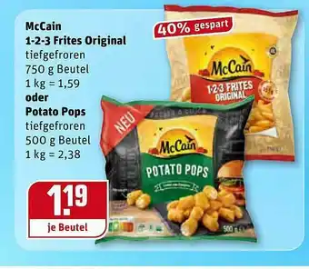 REWE Mccain 1-2-3 Frites Original Oder Potato Pops Angebot