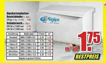 B1 Discount Baumarkt Rigips Gipskartonplatten Ansetzbinder Oder Ständerwerk Angebot