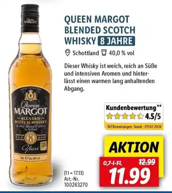 Lidl QUEEN MARGOT BLENDED SCOTCH WHISKY 8 JAHRE 0,7 l Fl. Angebot