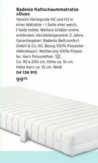 Tchibo Badenia Kaltschaummatratze „duo” Angebot