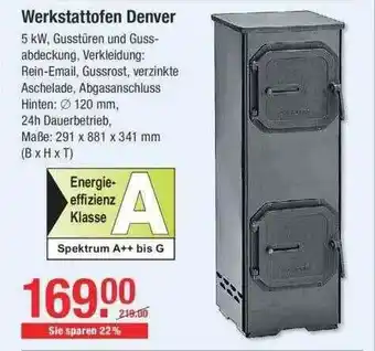 V Baumarkt Werkstattofen Denver Angebot