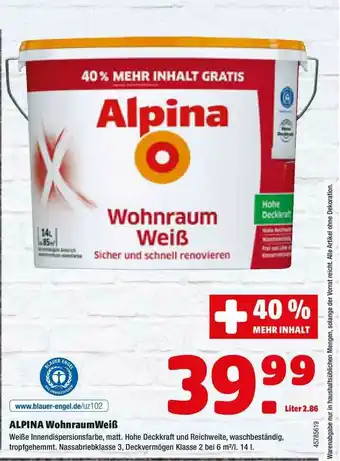 Hagebau Alpina Wohnraumweiß Angebot