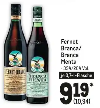 METRO Fernet Branca o. Branca Menta 0,7L Angebot