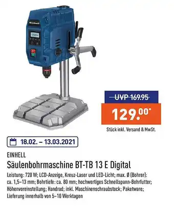 Aldi Nord Einhell Säulenbohrmaschine Bt Tb 13 E Digital Angebot