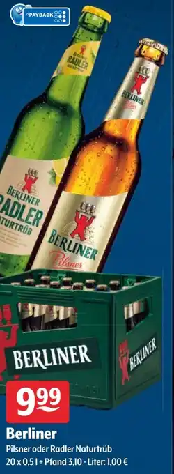 Getränke Hoffmann Berliner Pilsner oder Radler Naturtrüb 20x0,5L Angebot