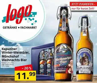 Logo Getränkemarkt Kapuziner Winter Weissbier, Mönchshof Weihnachts Bier 20x0,5L Angebot