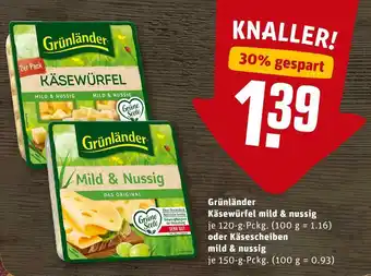 REWE Grünländer käsewürfel oder käsescheiben Angebot