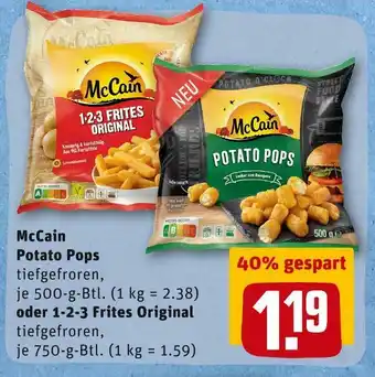 REWE Mccain potato pops oder 1-2-3 frites original Angebot