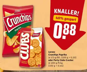 REWE Lorenz crunchips paprika oder party clubs cracker Angebot