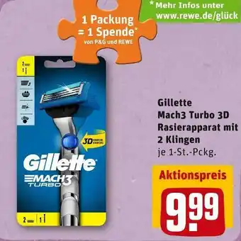 REWE Gillette mach3 turbo 3d rasierapparat mit 2 klingen Angebot