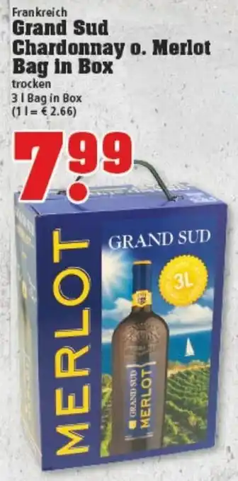 trinkgut Grand Sud Chardonnay o. Merlot Bag in Box 3L Angebot