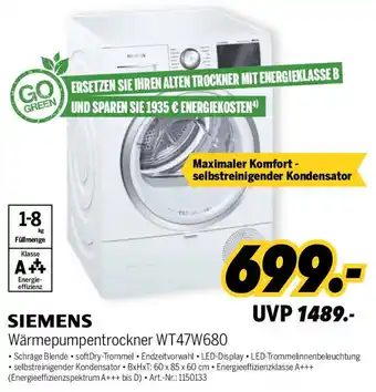 MEDIMAX SIEMENS Wärmepumpentrockner WT47W680 Angebot