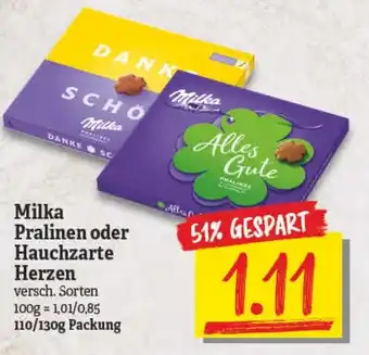 NP Discount Milka Pralinen oder Hauchzarte Herzen 110/130g Angebot