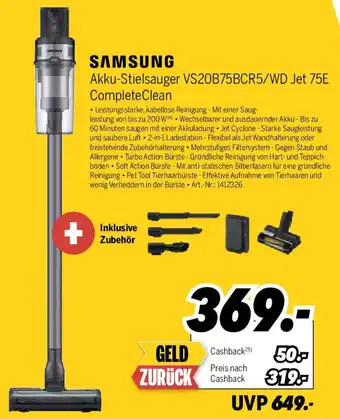 MEDIMAX SAMSUNG Akku-Stielsauger VS20B75BCR5/WD Jet 75E Complete Clean Angebot