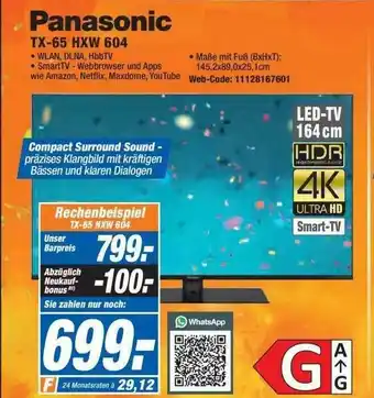 Expert Panasonic Tx-65 Hxw 604 4k-hdr Tv Angebot