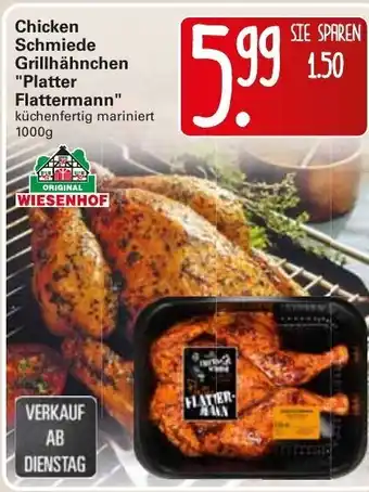 WEZ Chicken Schmiede Grillhähnchen "Platter Flattermann" 1000g Angebot