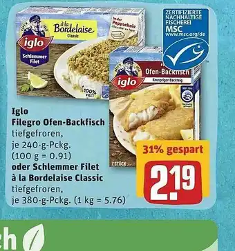 REWE Iglo Filegro Ofen Backfisch Oder Schlemmer Filet A La Bordelaise Classic Angebot