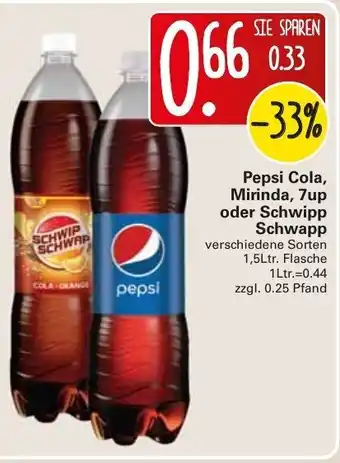 WEZ Pepsi Cola ,Mirinda, 7up oder Schwipp Schwapp 1,5L Angebot