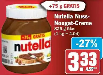 AEZ Nutella Nuss-Nougat-Creme 825 g Glas Angebot