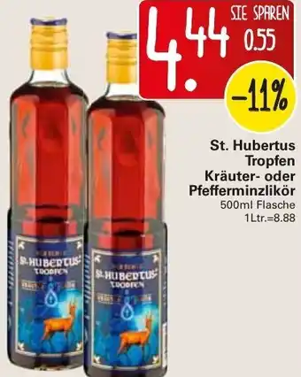 WEZ St. Hubertus Tropfen Kräuter oder Pfefferminzlikör 500ml Angebot